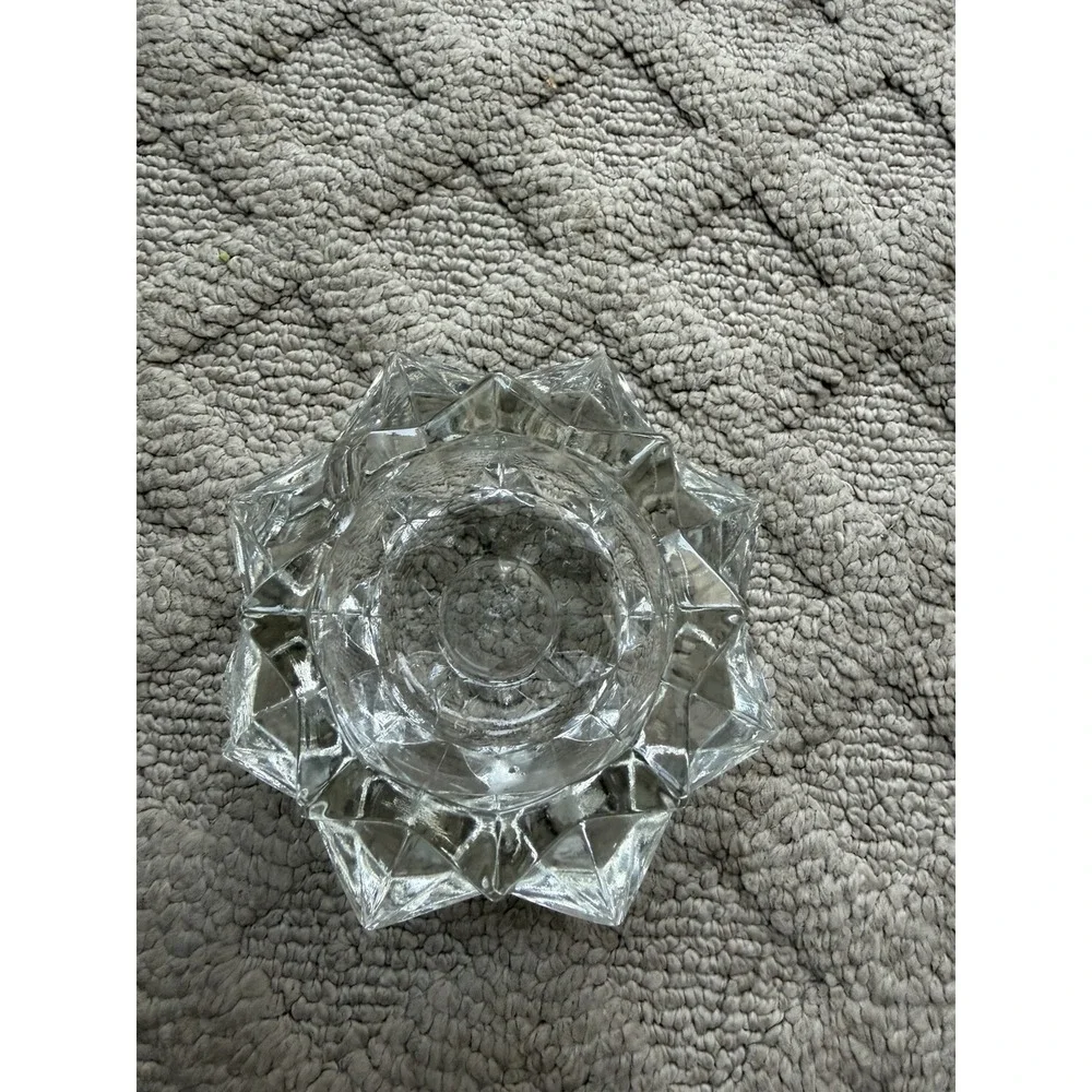 Vintage Avon Diamond Star Pattern Clear Glass Votive Candle Holder